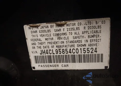 2004 Acura Tsx z USA, uszkodzony, nr VIN JH4CL95854C015524